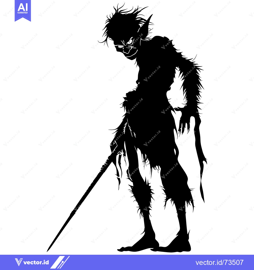 Premium Vector of Silhouette of a hairy goblin-like creature holding a stick