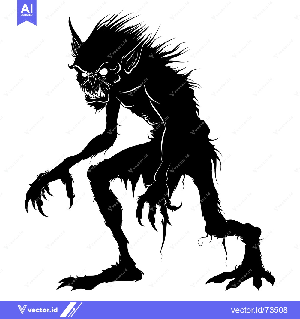 Premium Vector of A Black Silhouette of a Furry Monster with Claws and Large Ears