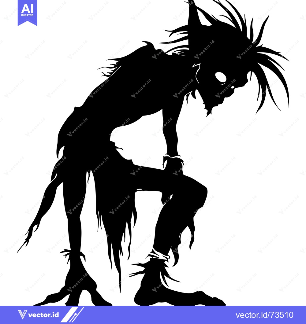 Premium Vector dari Silhouette of a grotesque humanoid creature with sharp features, stand