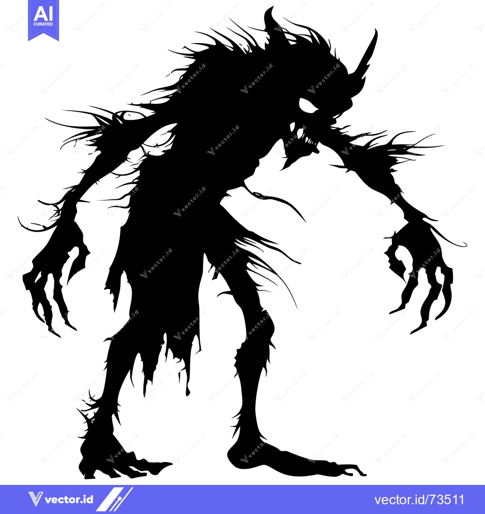 Premium Vector of Silhouette of a Grotesque Creature with Claws and Horns
