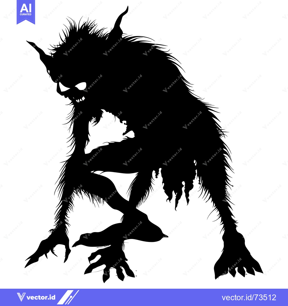 Premium Vector dari Silhouette of a Hairy, Crouching, Fanged Monster