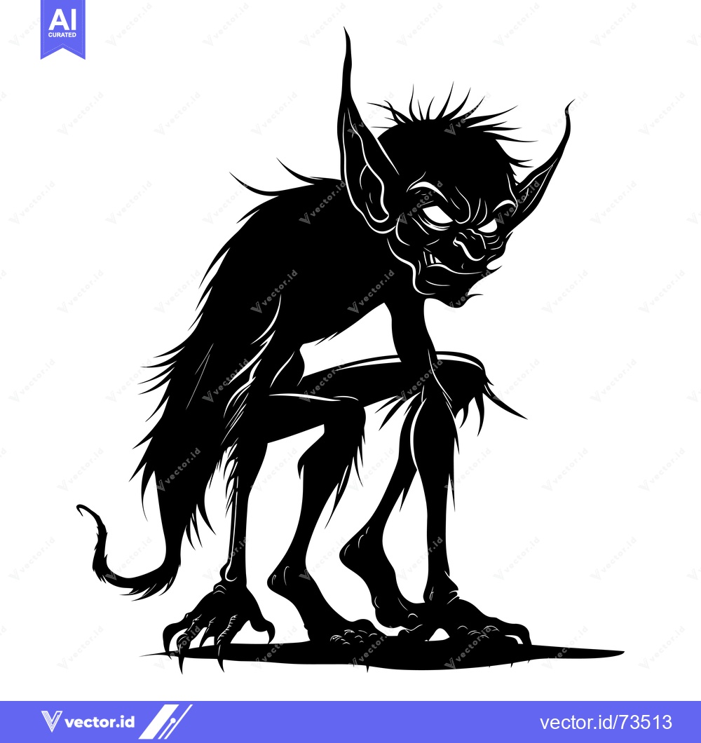 Premium Vector dari Black and White Silhouette of a Goblin-Like Creature with Long Ears an
