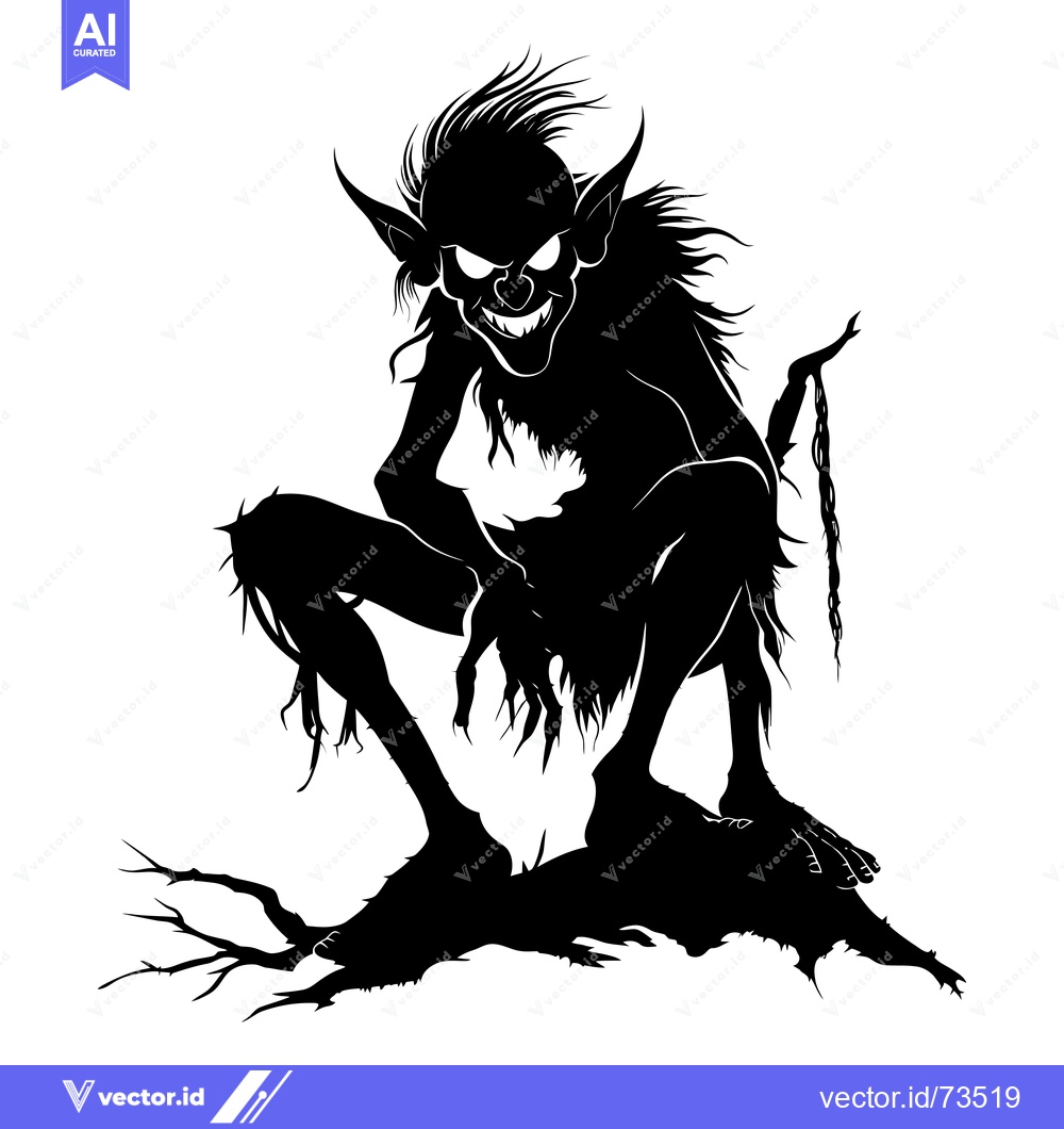 Premium Vector dari A Silhouette of a Sinister-Looking Goblin Sitting on a Tree Branch