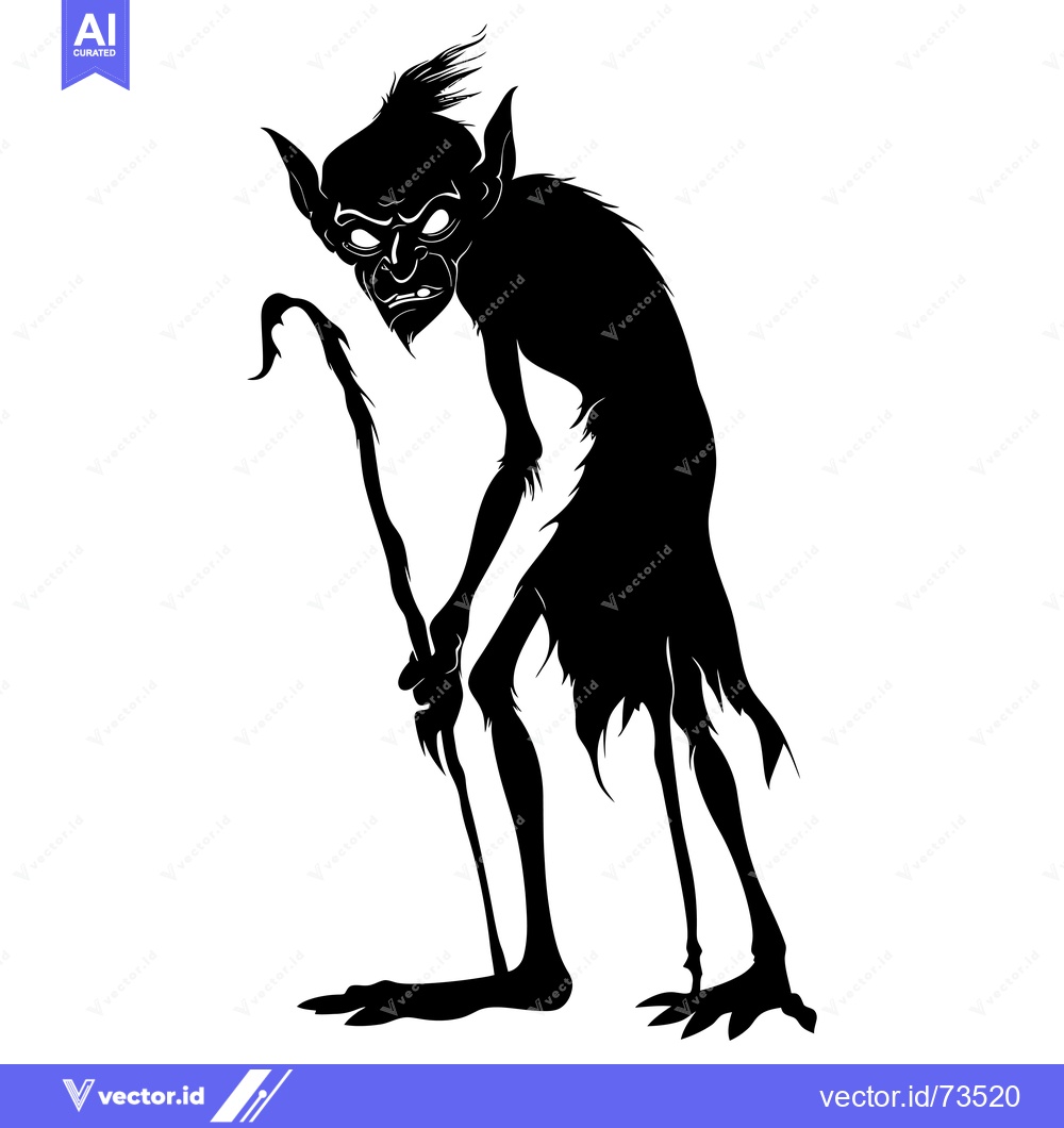Premium Vector of Silhouette of a Grim, Gaunt Goblin with a Crook