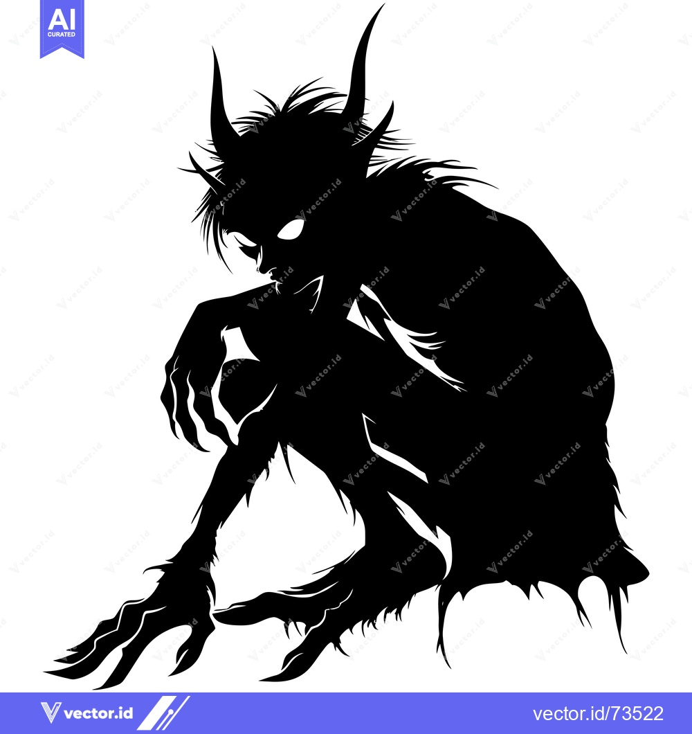 Premium Vector dari Silhouette of a Crouching Devil with Horns and Claws