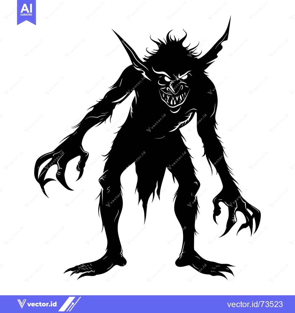Premium Vector dari Silhouette of a Ferocious Goblin with Claws and Sharp Teeth