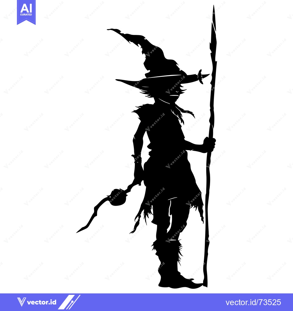 Premium Vector of Silhouette of a Witch Holding a Staff and a Cauldron