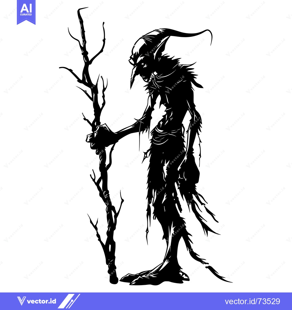 Premium Vector of Silhouette of a Goblin Holding a Branch