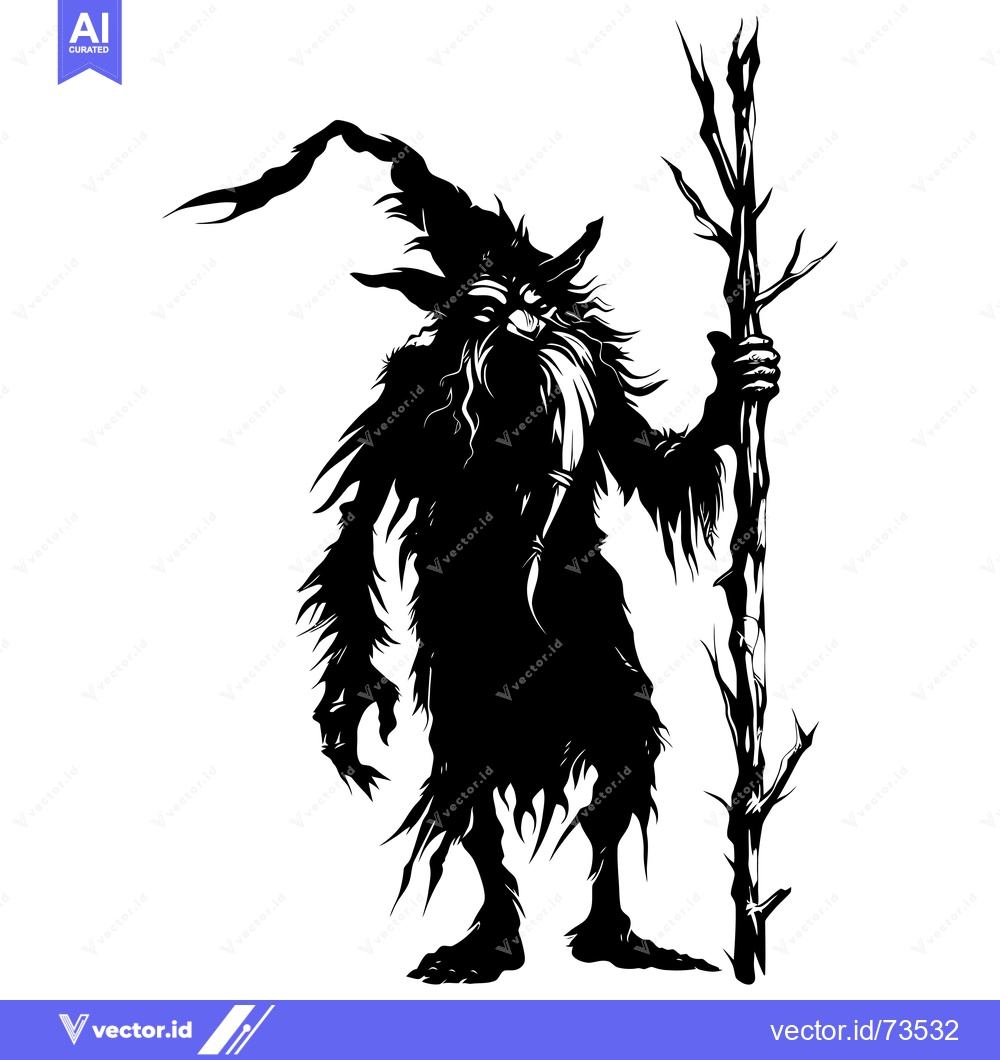 Premium Vector dari Silhouette of a Furry, Cloaked, and Cladded Figure Holding a Branch