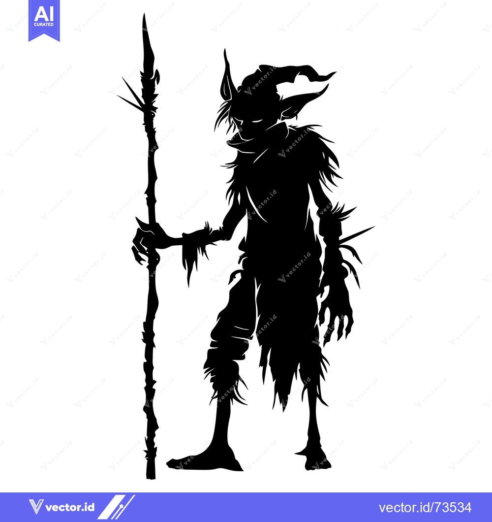 Premium Vector dari Silhouette of a goblin-like creature with a staff