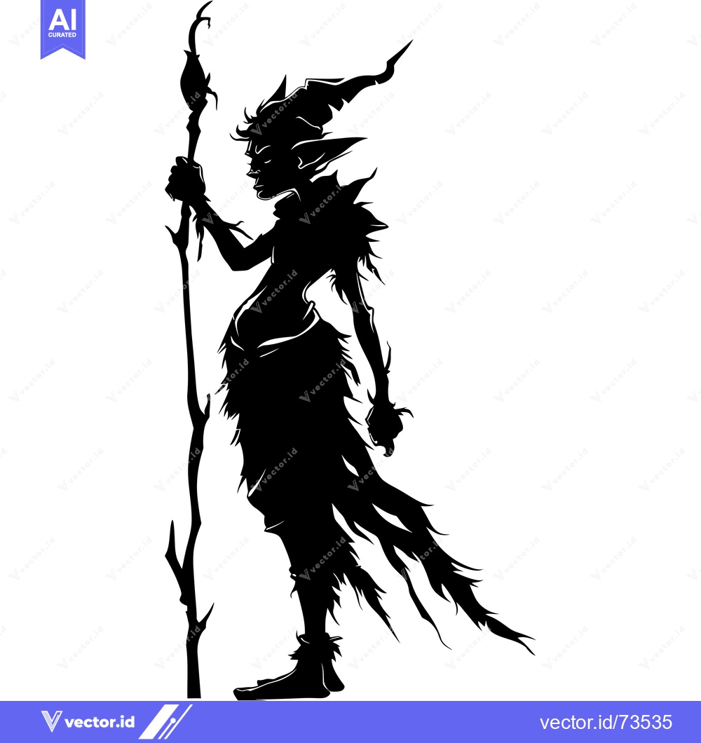 Premium Vector dari Silhouette of a Female Elf Holding a Staff