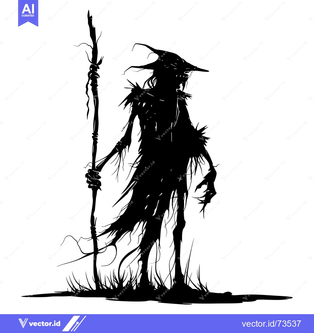 Premium Vector dari Silhouette of a Gnarled and Withered Creature Holding a Staff