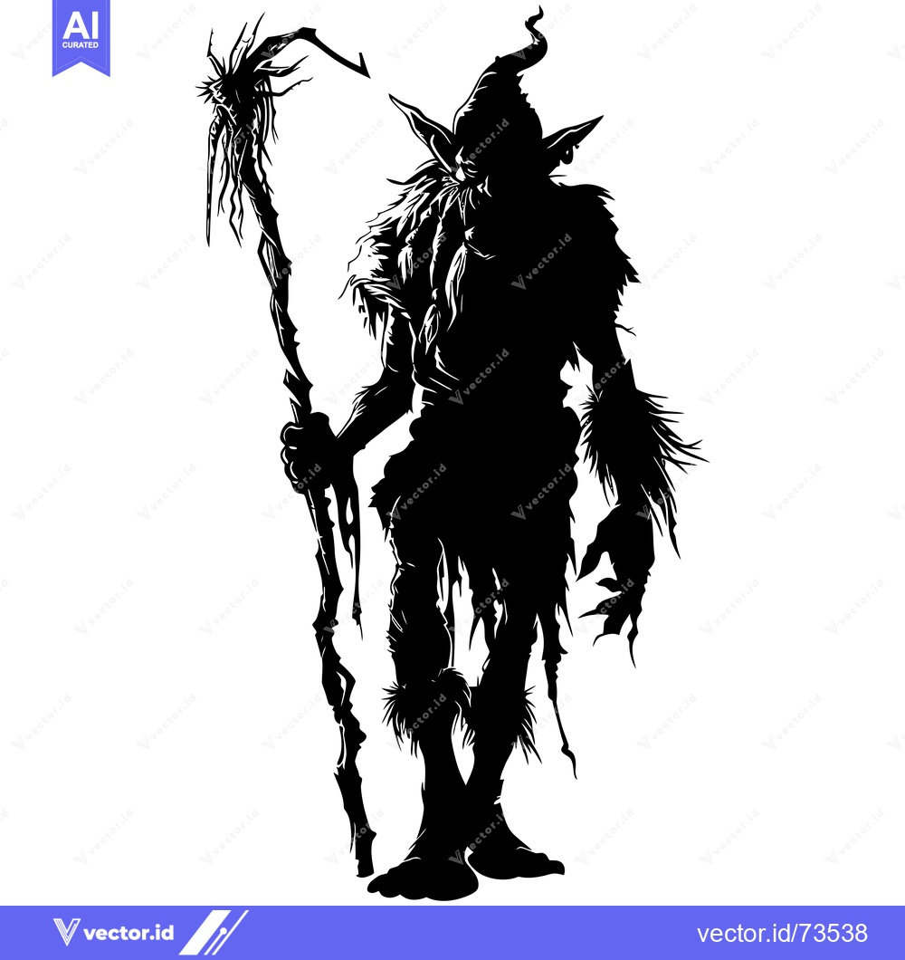 Premium Vector of Silhouette of a Goblin Holding a Staff