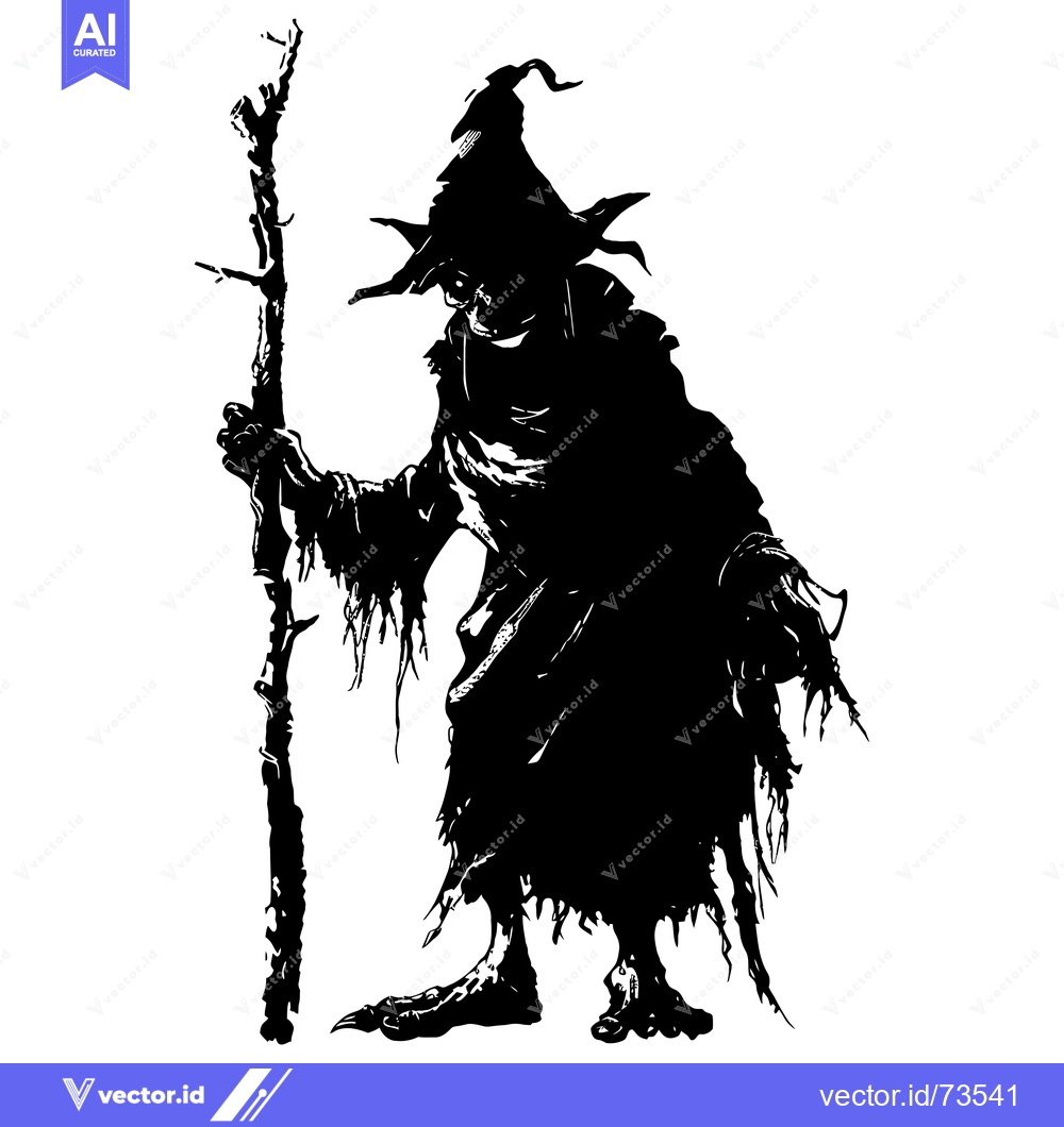 Premium Vector of Silhouette of a Witch Holding a Staff