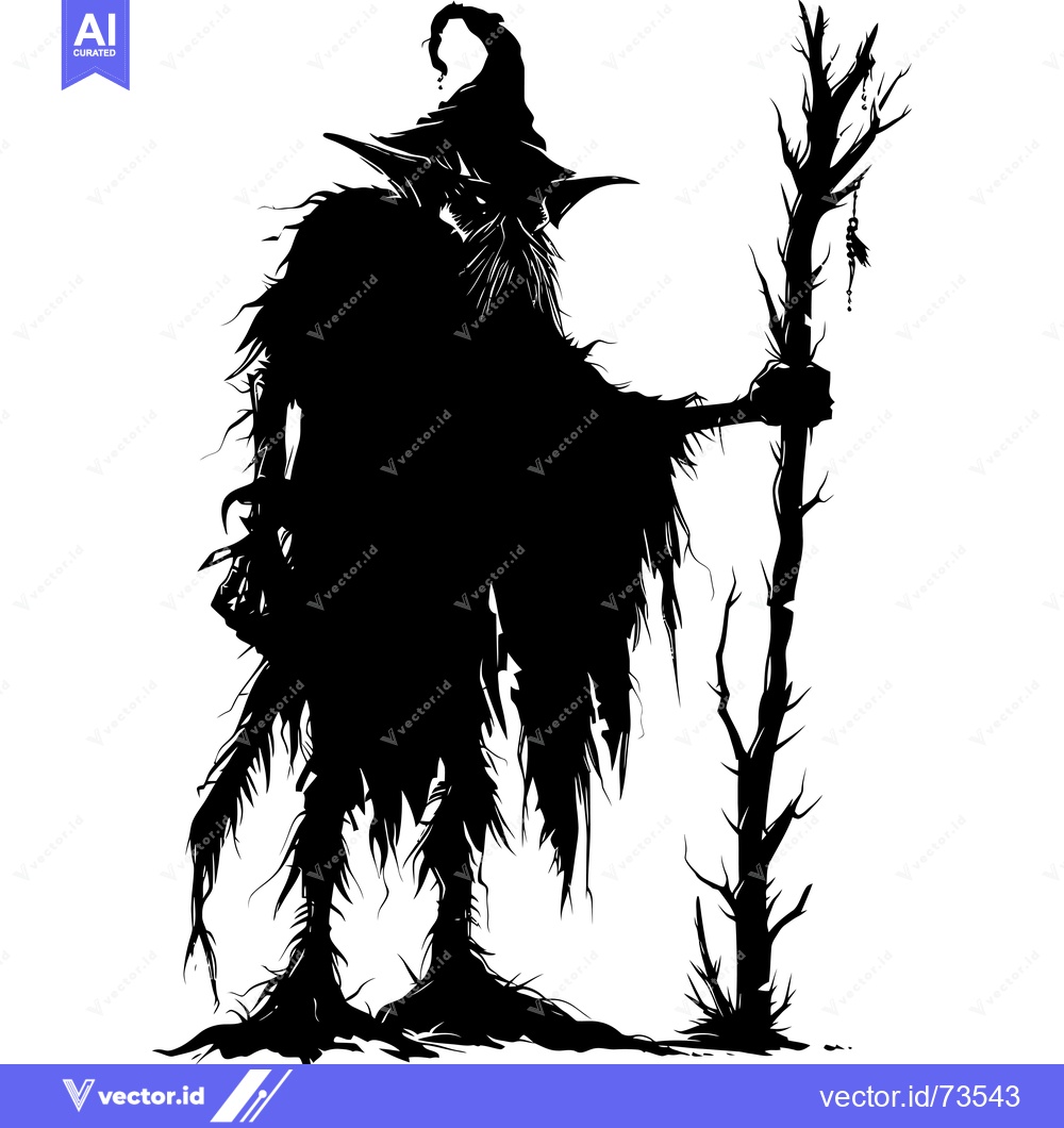 Premium Vector dari Silhouette of a Goblin-like Figure with a Staff