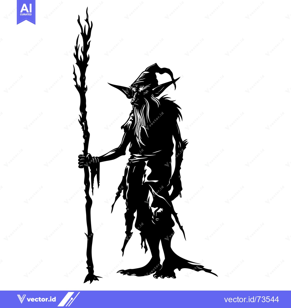 Premium Vector dari Silhouette of a Goblin-like Creature Holding a Staff