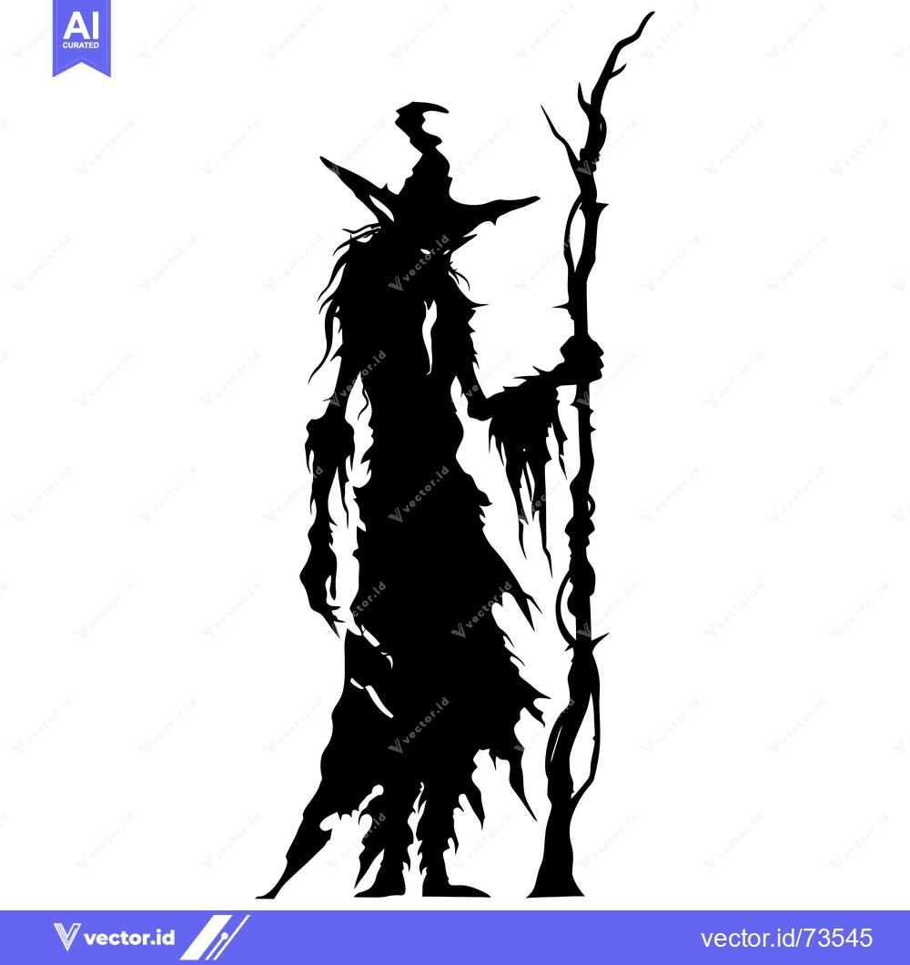 Premium Vector of Silhouette of a Witch Holding a Twisted Staff