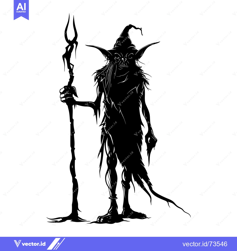 Premium Vector dari Silhouette of a Goblin-Like Creature with a Staff