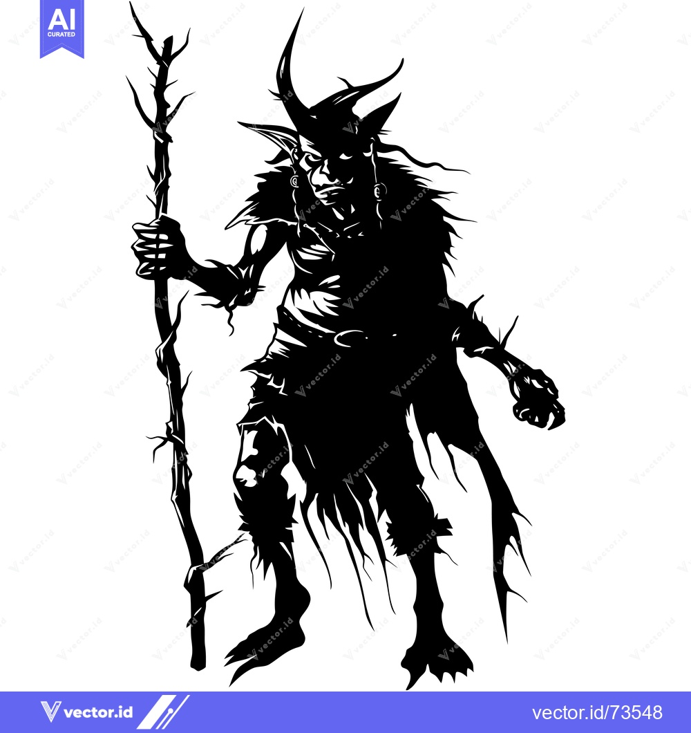 Premium Vector dari Silhouette of a Goblin-like Creature Holding a Twisted Branch