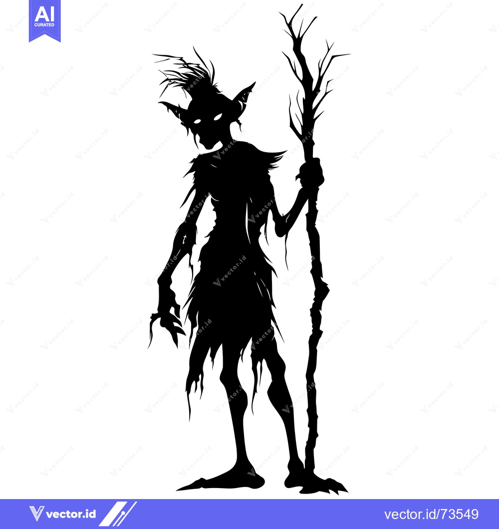 Premium Vector dari Silhouette of a Grotesque Creature Holding a Branch