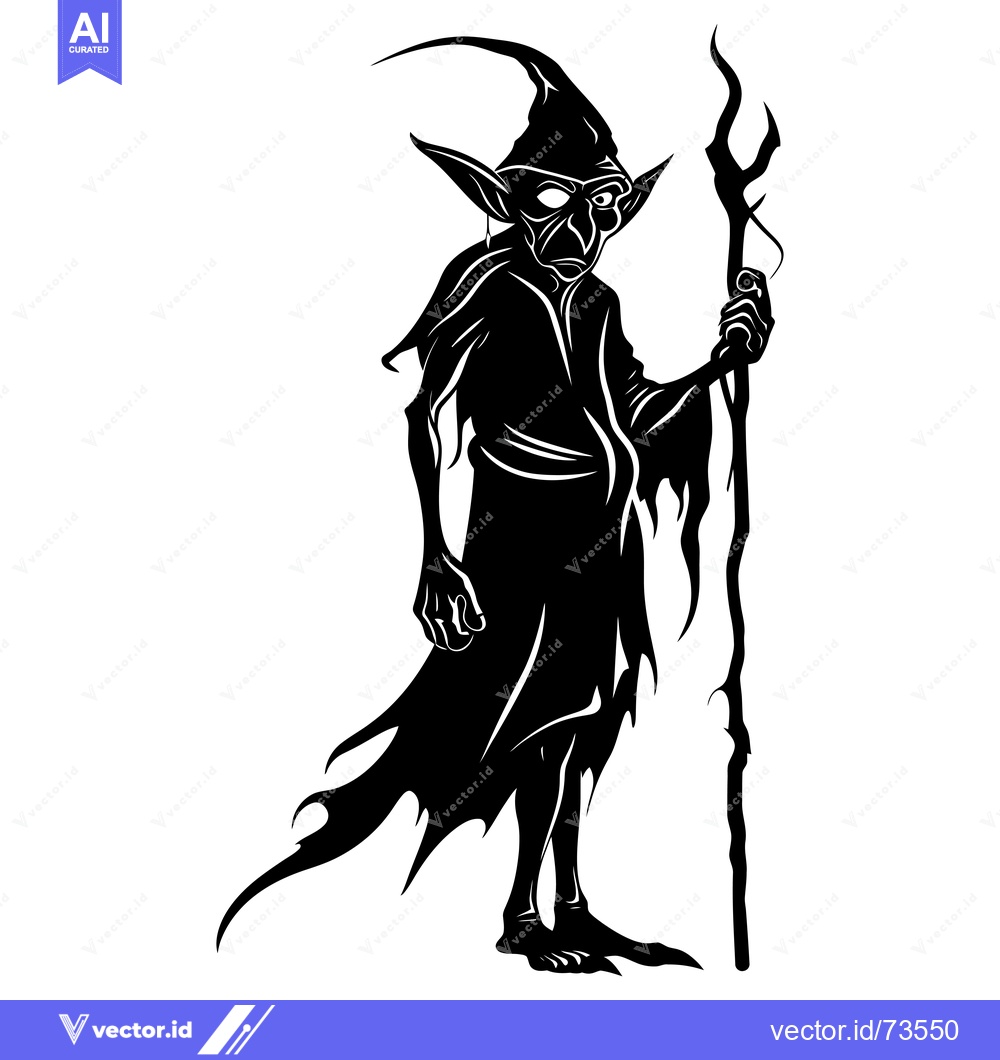 Premium Vector dari Silhouette of a Goblin-Like Figure with a Staff
