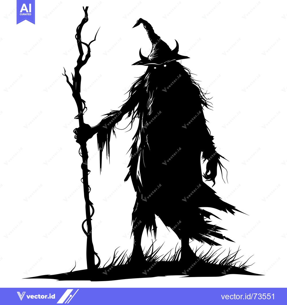 Premium Vector of Silhouette of a Witch-like Figure Holding a Staff