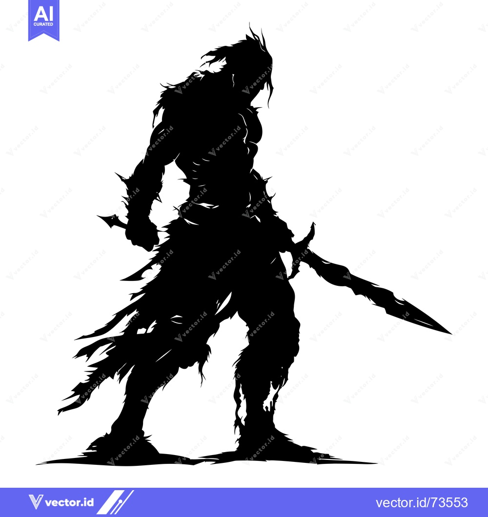 Premium Vector dari Silhouette of a Warrior Holding a Sword