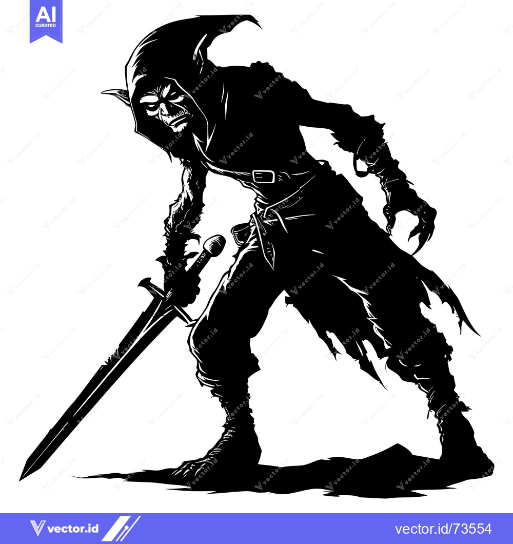 Premium Vector of Silhouetted Orcish Warrior with Sword and Claws