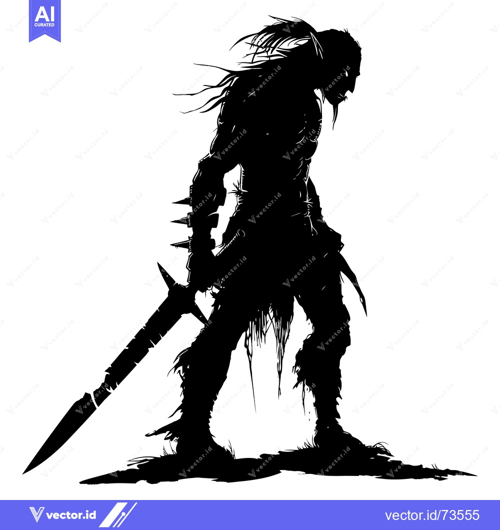 Premium Vector dari Silhouette of a Fantasy Warrior with Spiked Gauntlets Holding a Sword