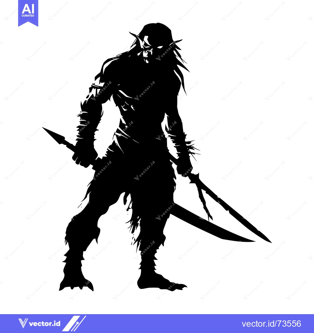Premium Vector dari A black and white silhouette of a monstrous humanoid figure wielding a