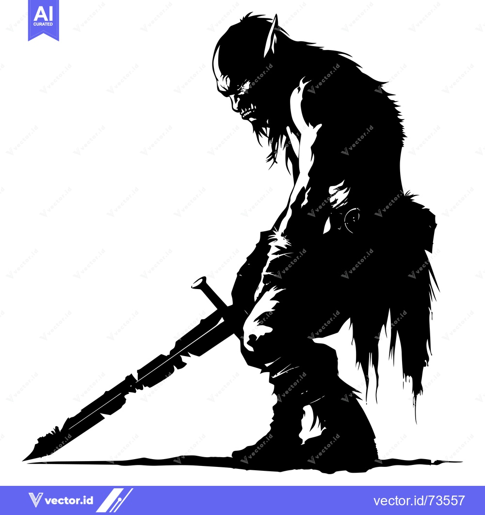 Premium Vector dari Silhouette of a hulking warrior with a sword and a fierce expression.