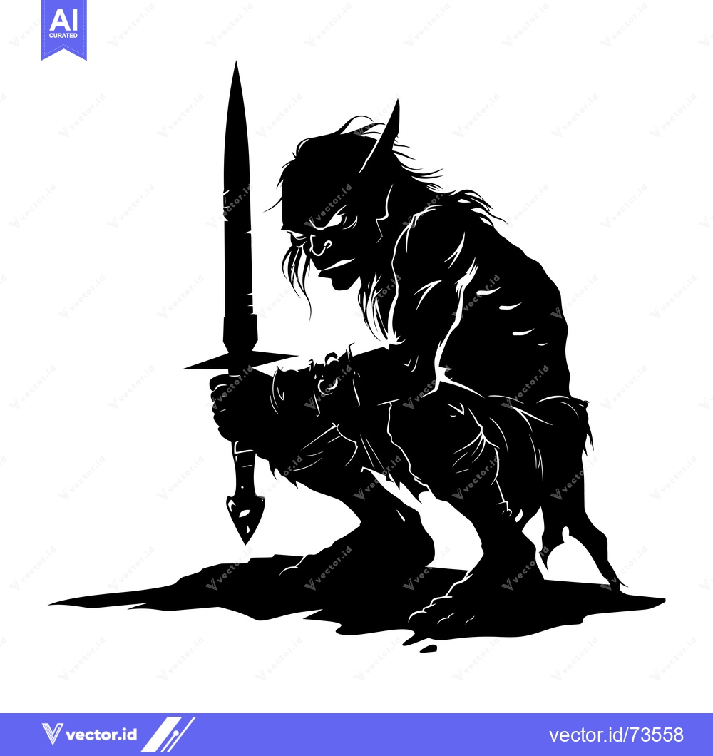 Premium Vector of Silhouette of a Goblin Warrior Holding a Dagger