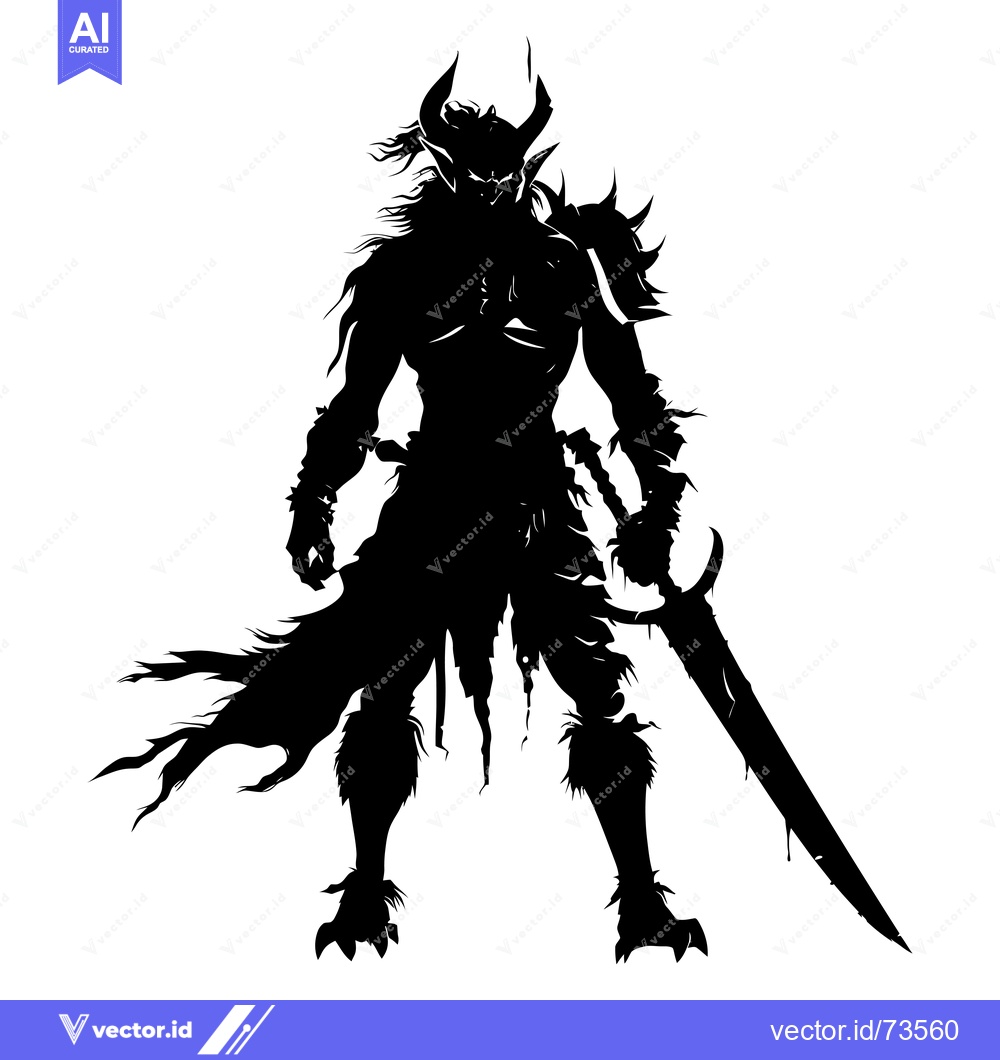 Premium Vector dari Silhouette of a horned warrior holding a sword