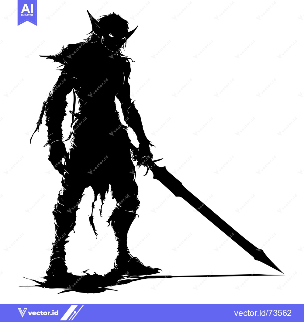 Premium Vector of Silhouetted Elven Warrior with Sword