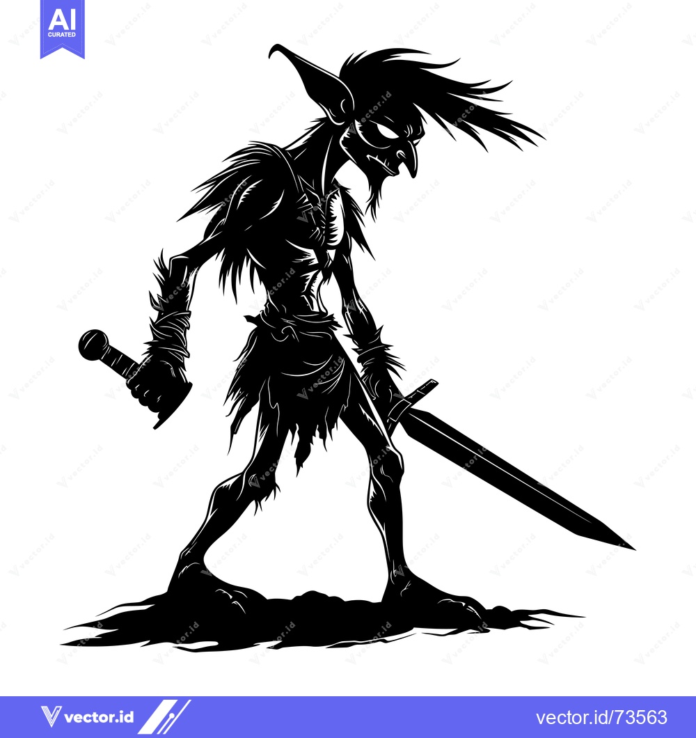Premium Vector of Silhouette of a Goblin Holding a Sword