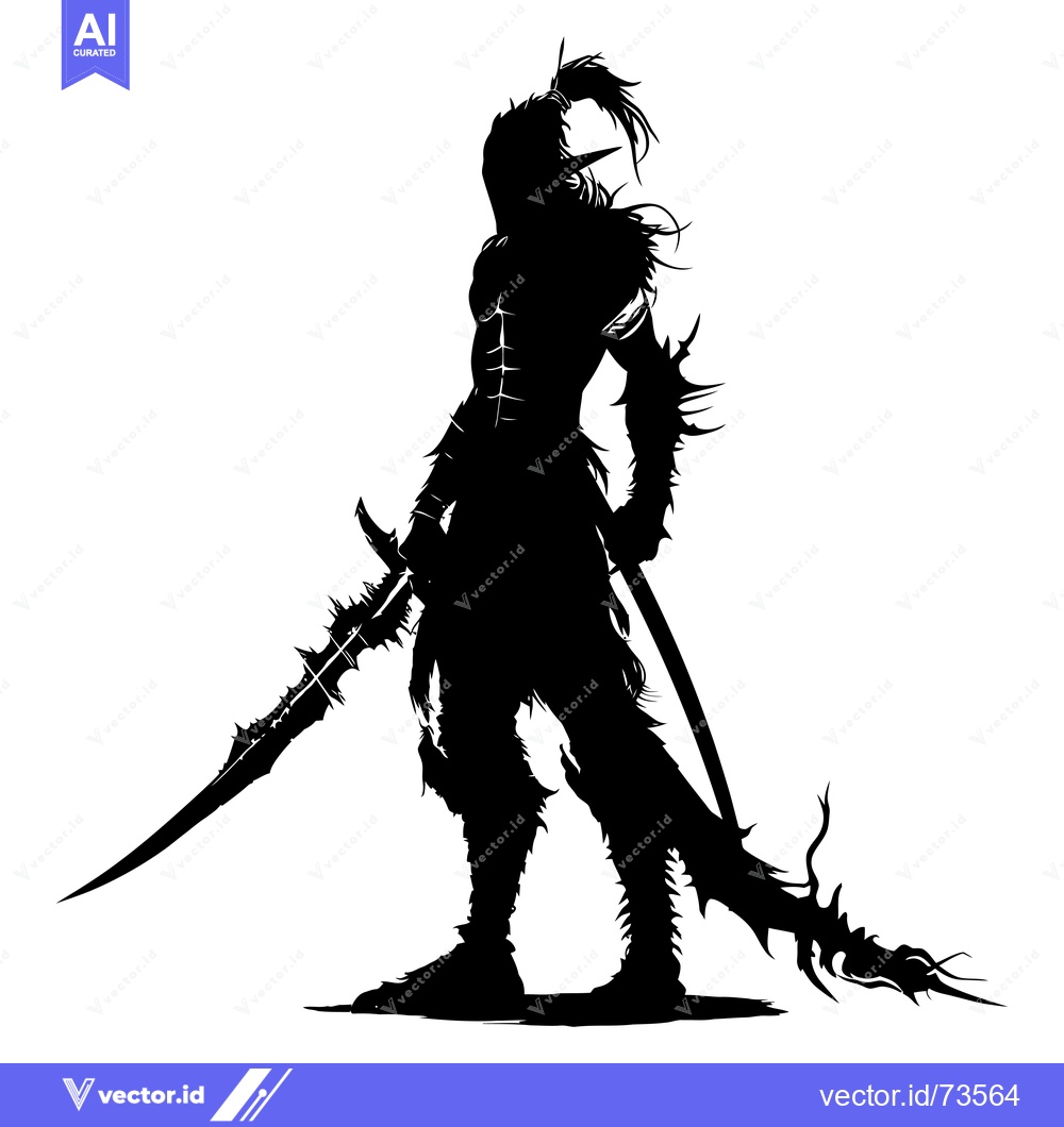 Premium Vector dari Silhouette of a Warrior Holding a Large Sword