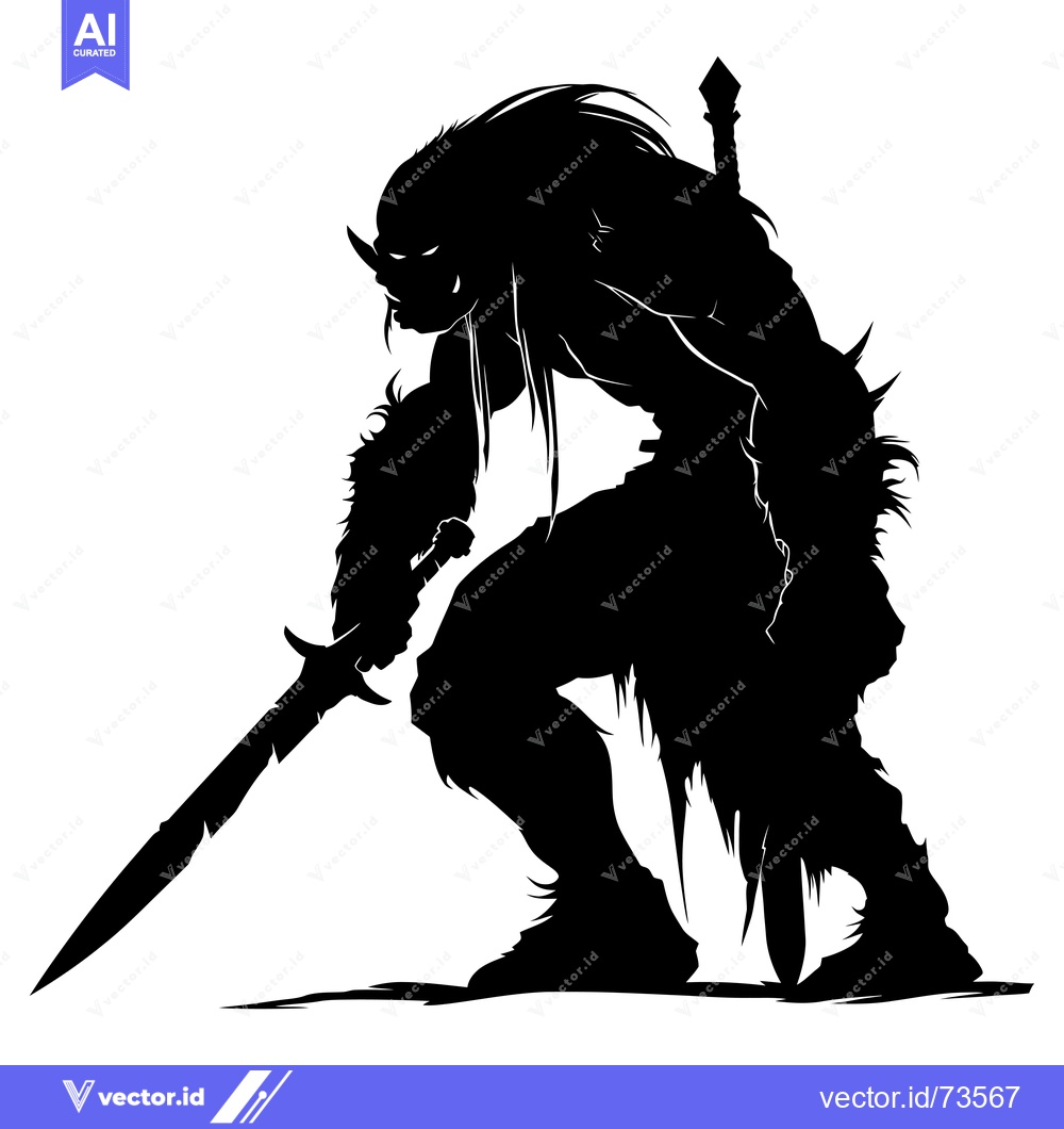 Premium Vector dari Silhouette of a Furry, Muscular Creature Holding a Sword