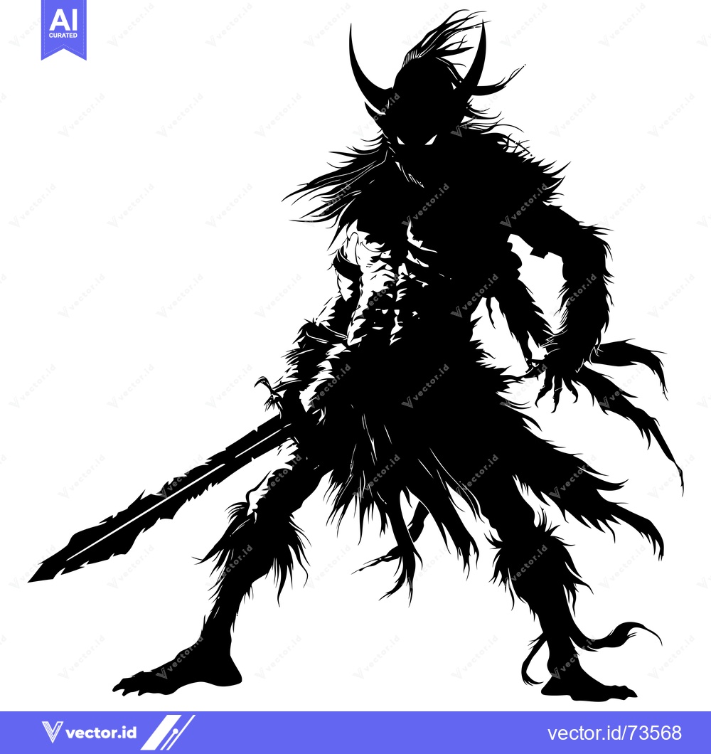 Premium Vector dari Silhouetted Demon Warrior Holding a Sword