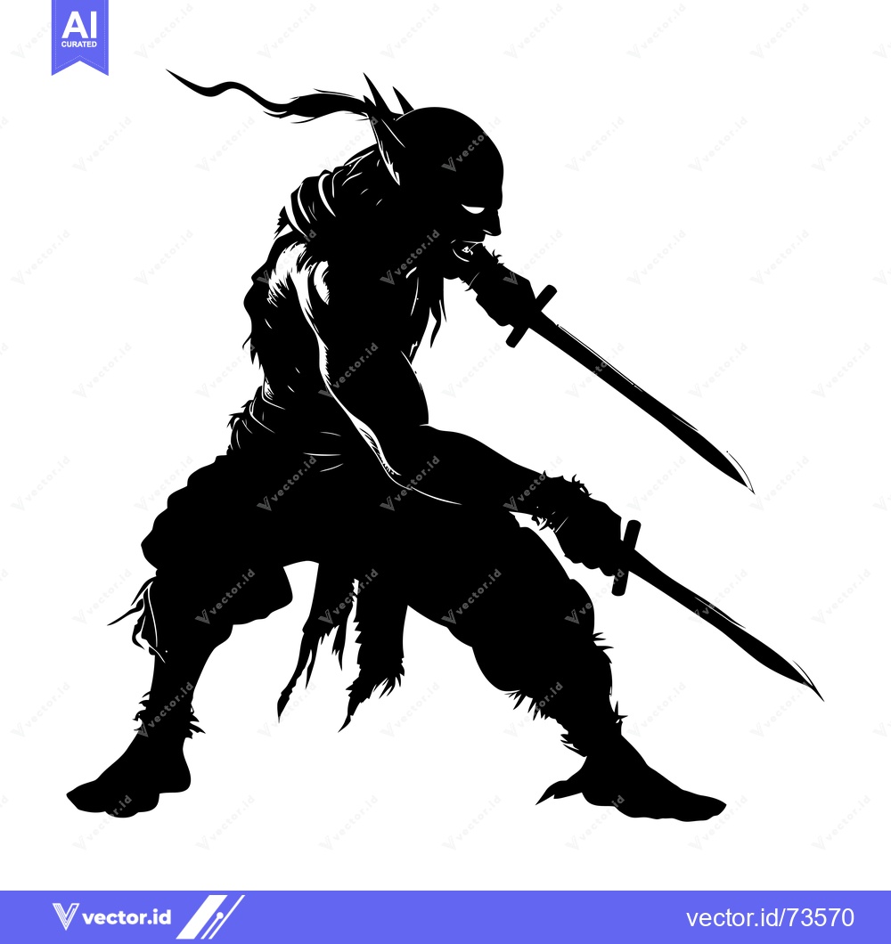 Premium Vector of A Silhouetted Elf Warrior Holding Two Swords