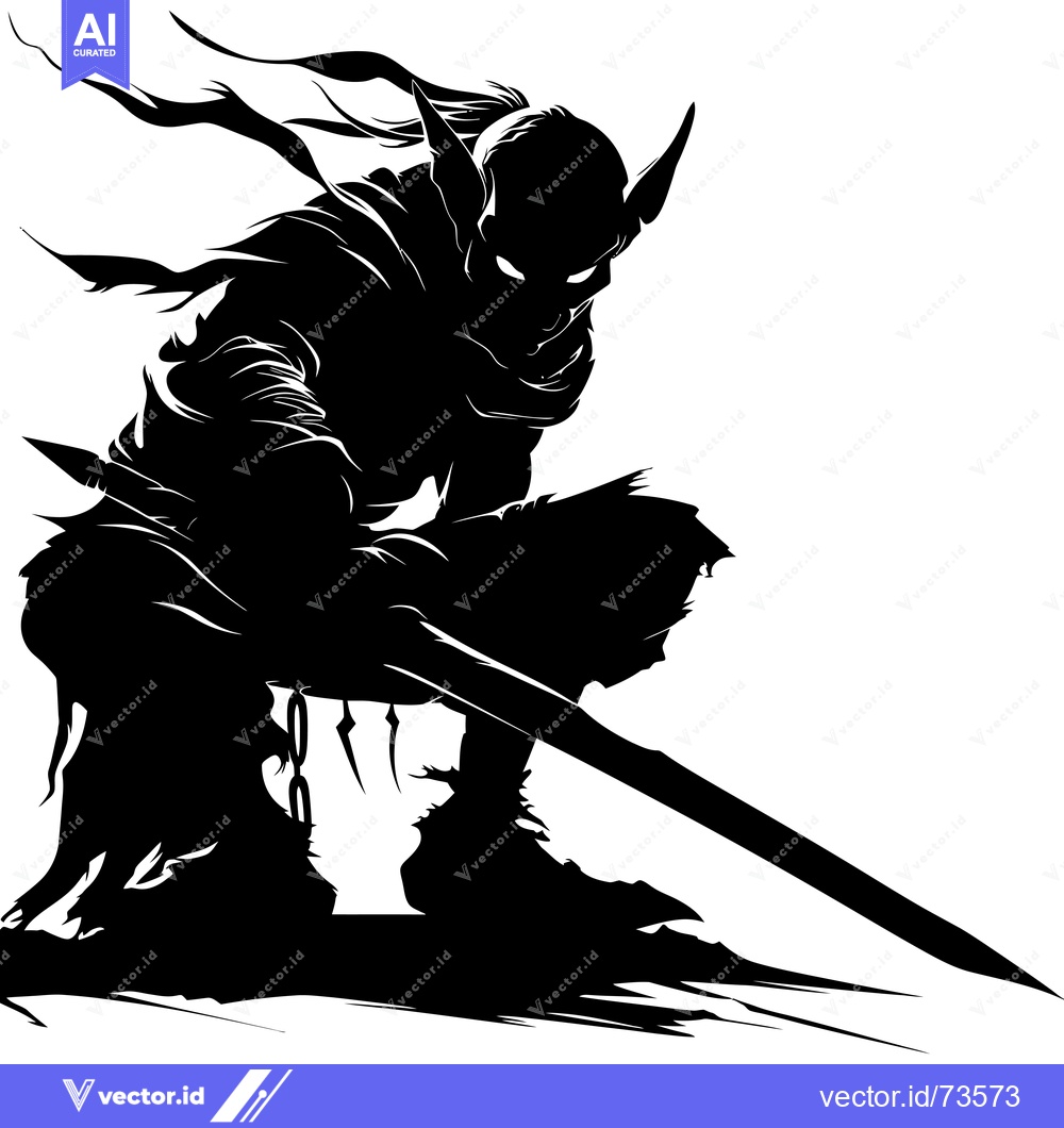Premium Vector of Silhouette of a Crouching Warrior with a Sword