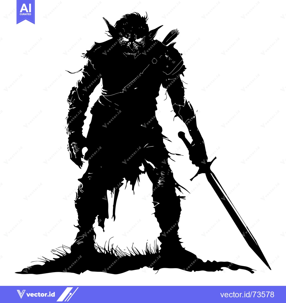 Premium Vector dari Silhouette of a Dark-Haired Orc Warrior Holding a Sword