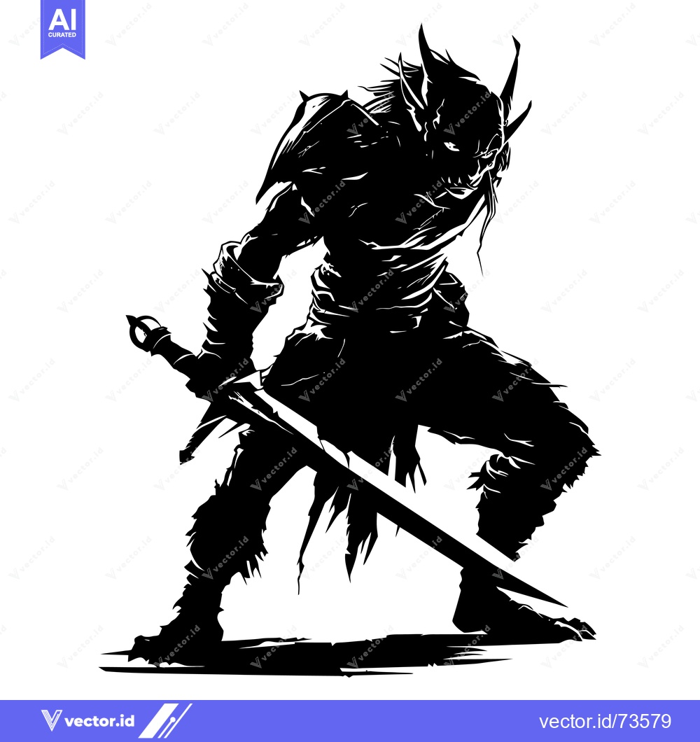 Premium Vector dari Silhouette of a Fantasy Creature Holding a Sword