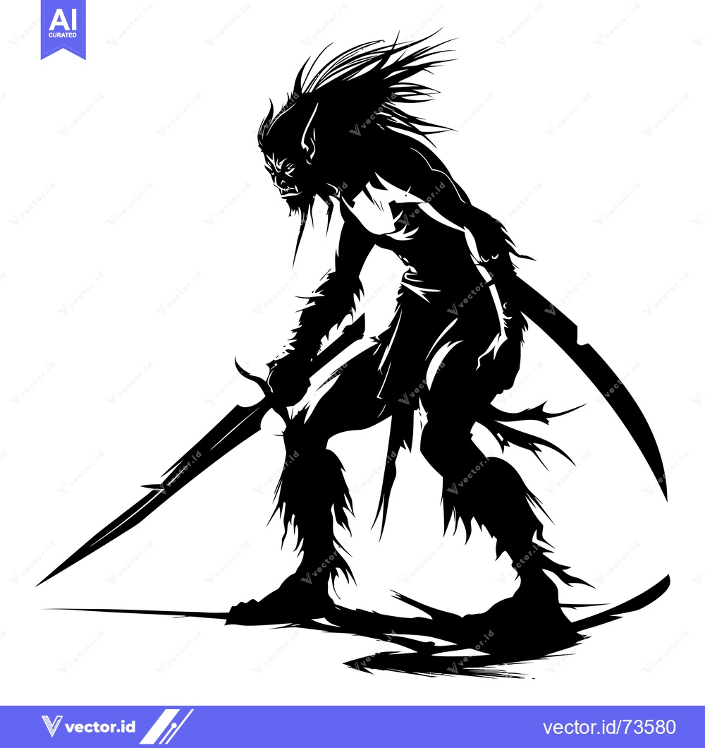 Premium Vector of A Silhouette of a Dark,  Furry Creature Holding a Sword