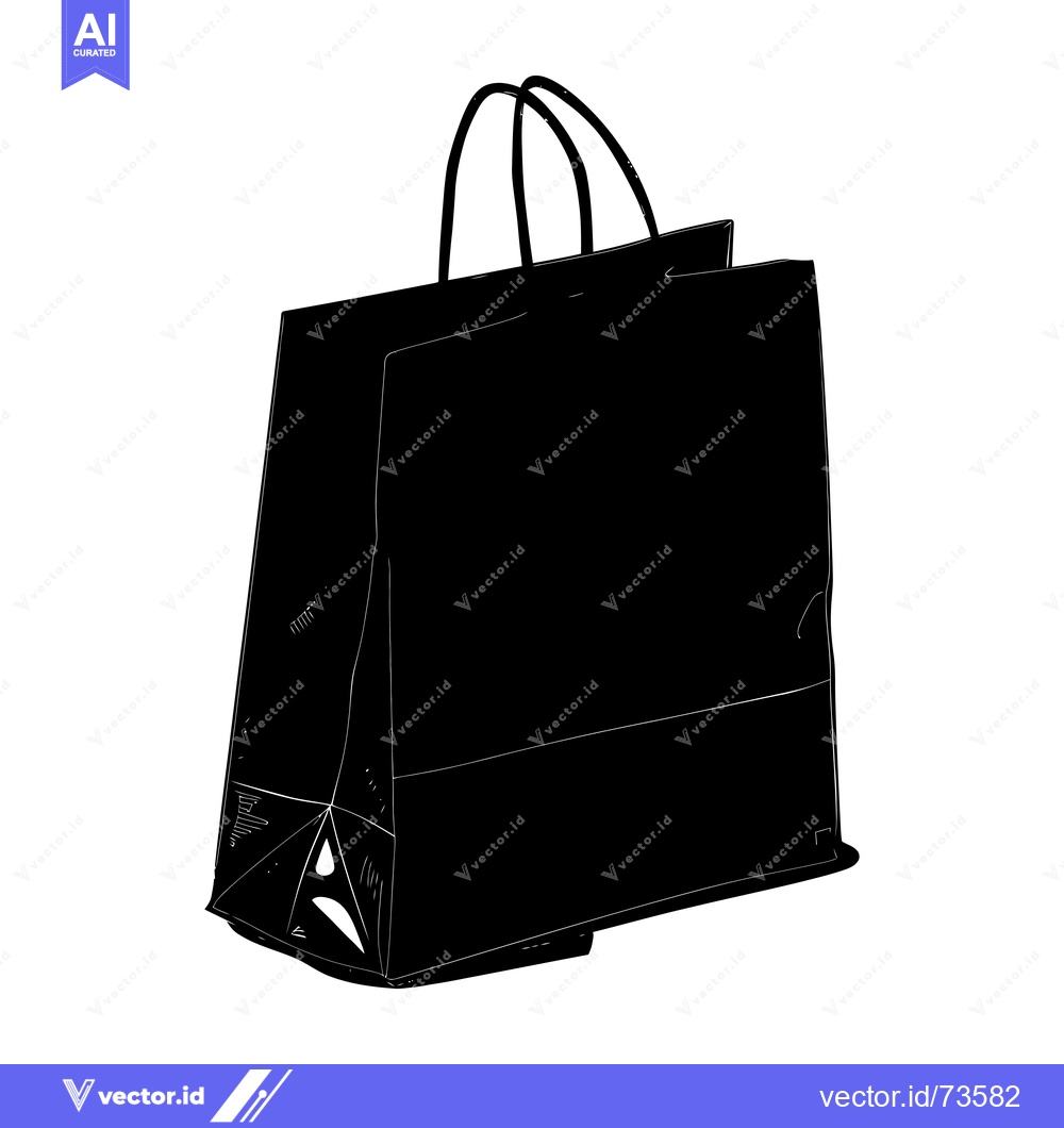 Premium Vector dari Silhouette of a Black Paper Bag with Handles
