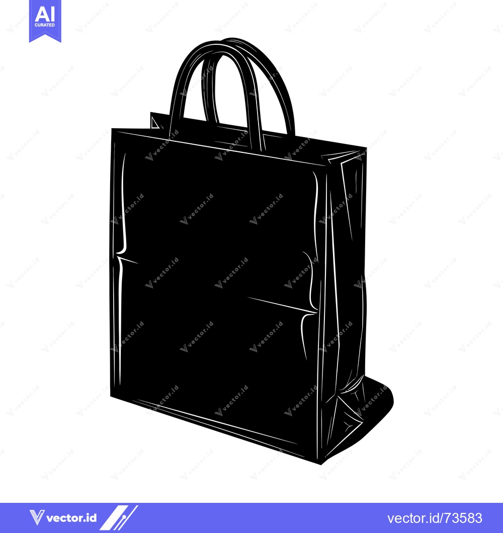 Premium Vector dari Black and White Illustration of a Paper Shopping Bag