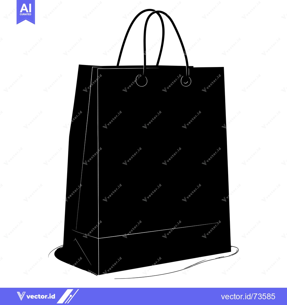 Premium Vector dari Black and White Silhouette of a Paper Shopping Bag with Handles