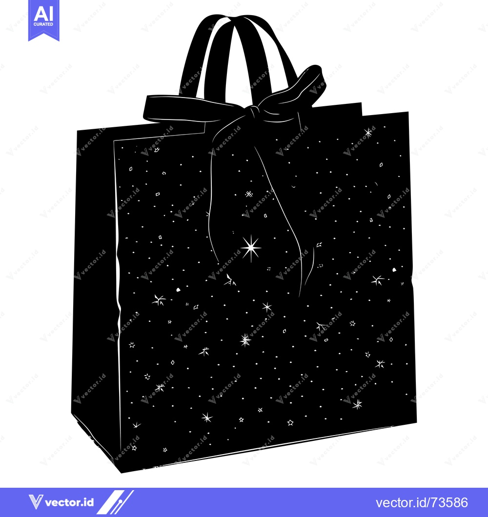 Premium Vector dari Black and White Gift Bag with Starry Pattern and Bow