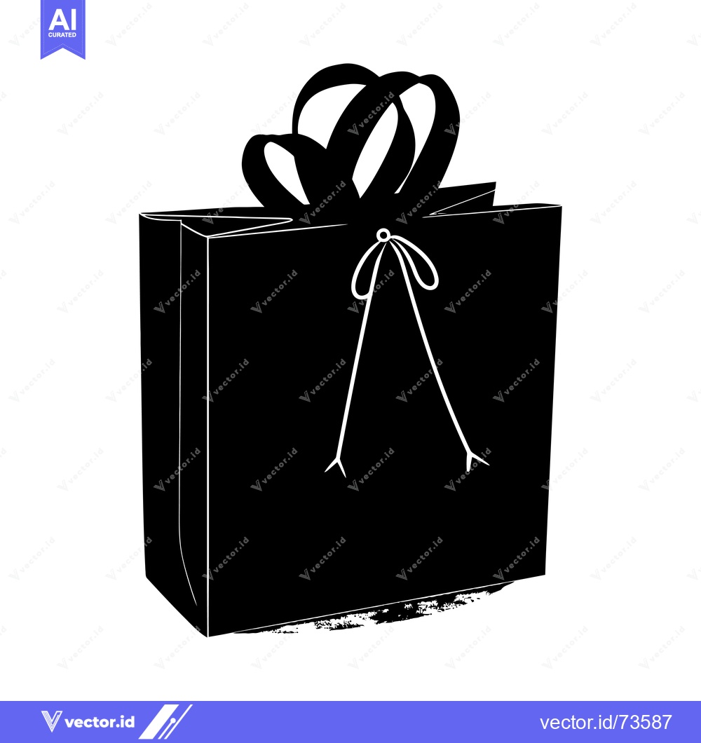 Premium Vector of Black and White Silhouette of a Gift Bag with a Bow