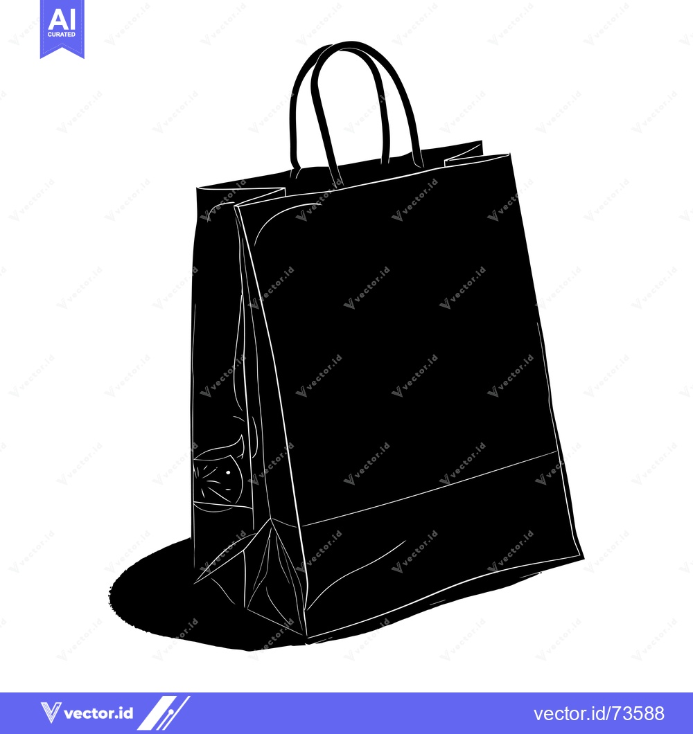 Premium Vector dari Black and White Sketch of a Paper Shopping Bag with a Shadow