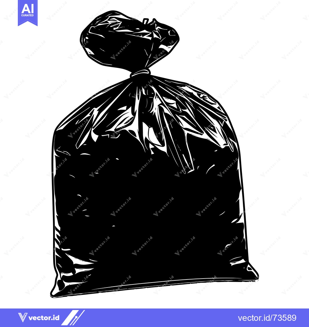 Premium Vector of Black Plastic Bag Full of Trash with Tie Top